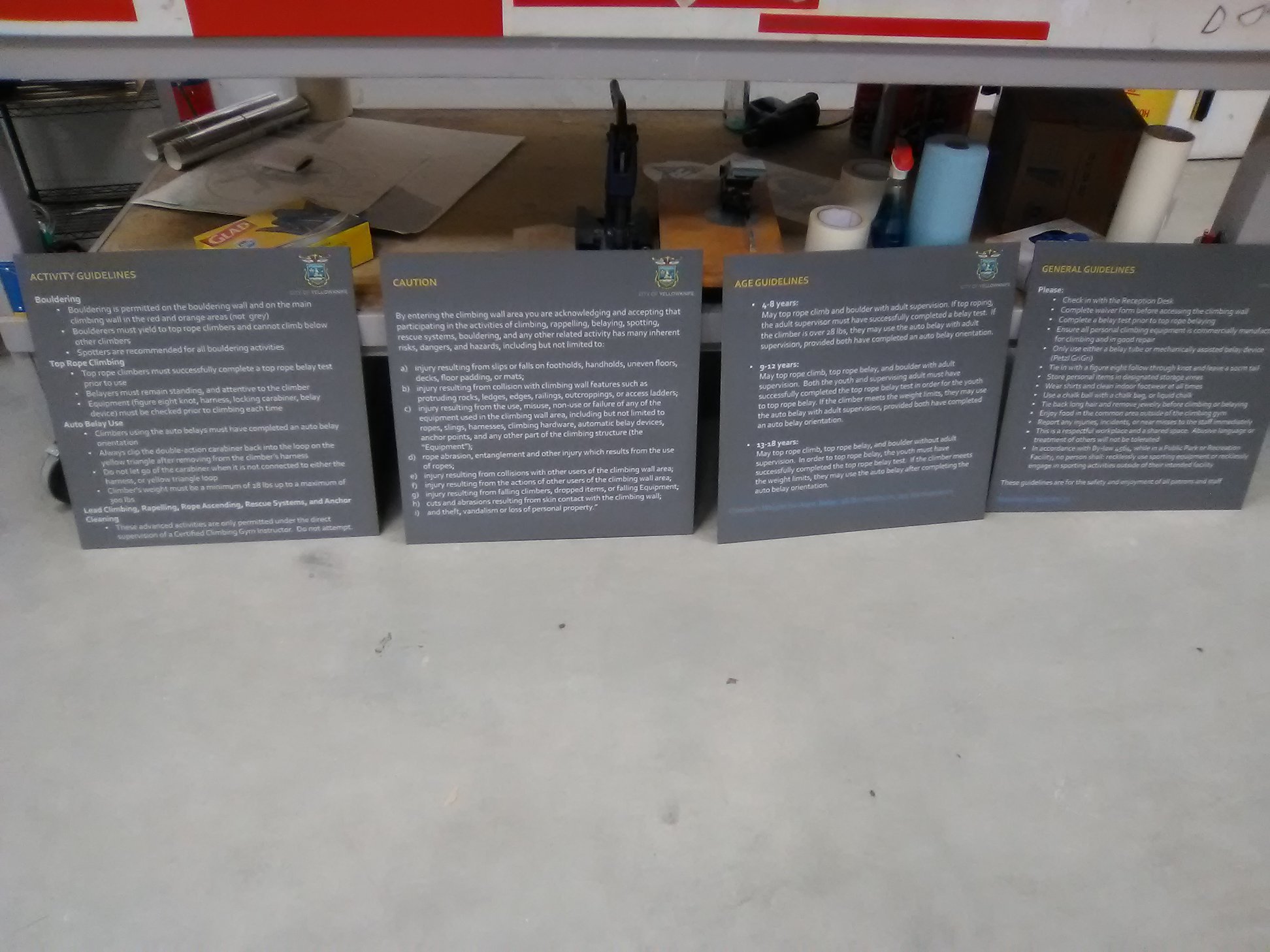 Climbing Wall signage for participants for rules and regulations.