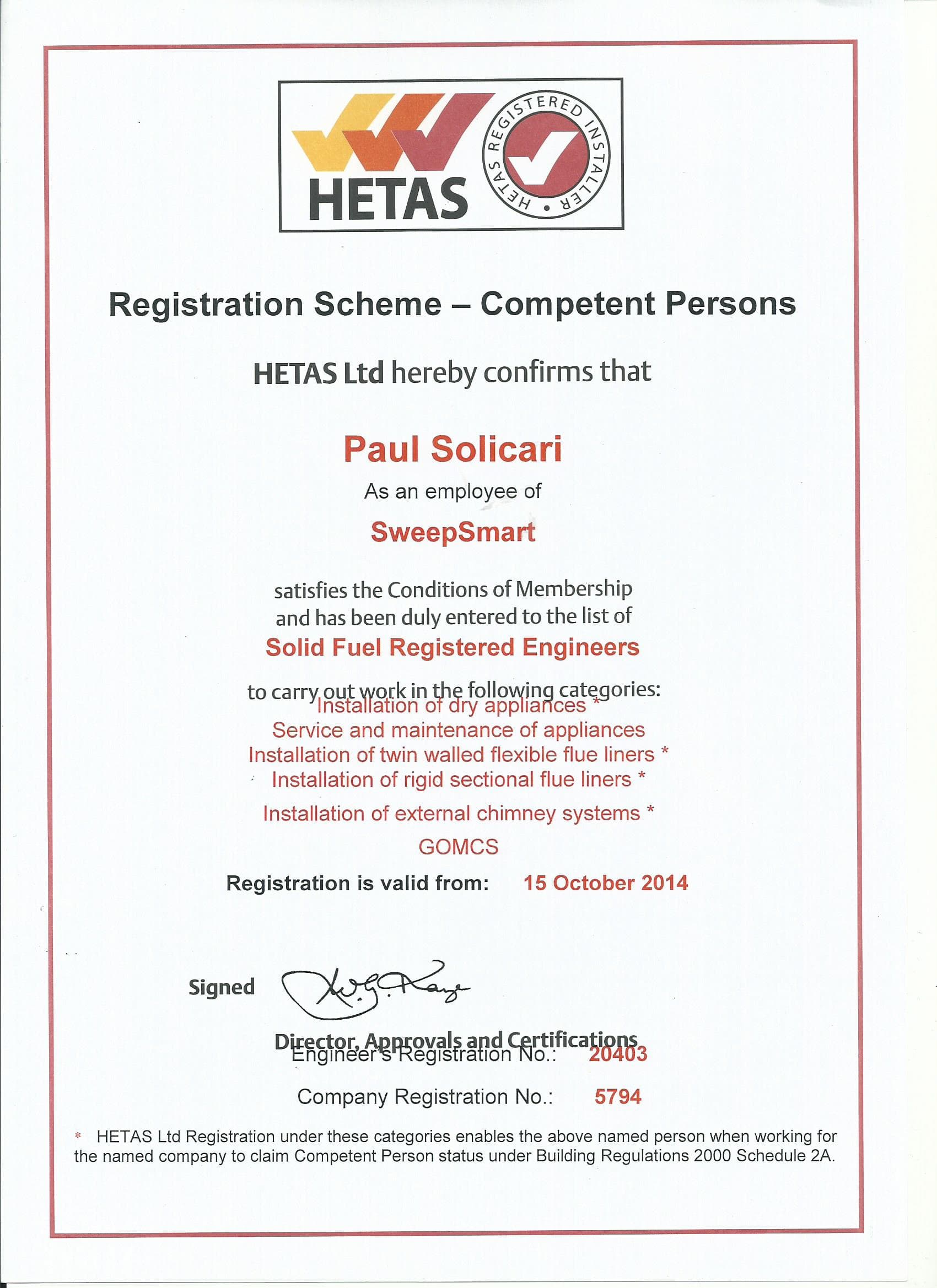 HETAS Reg