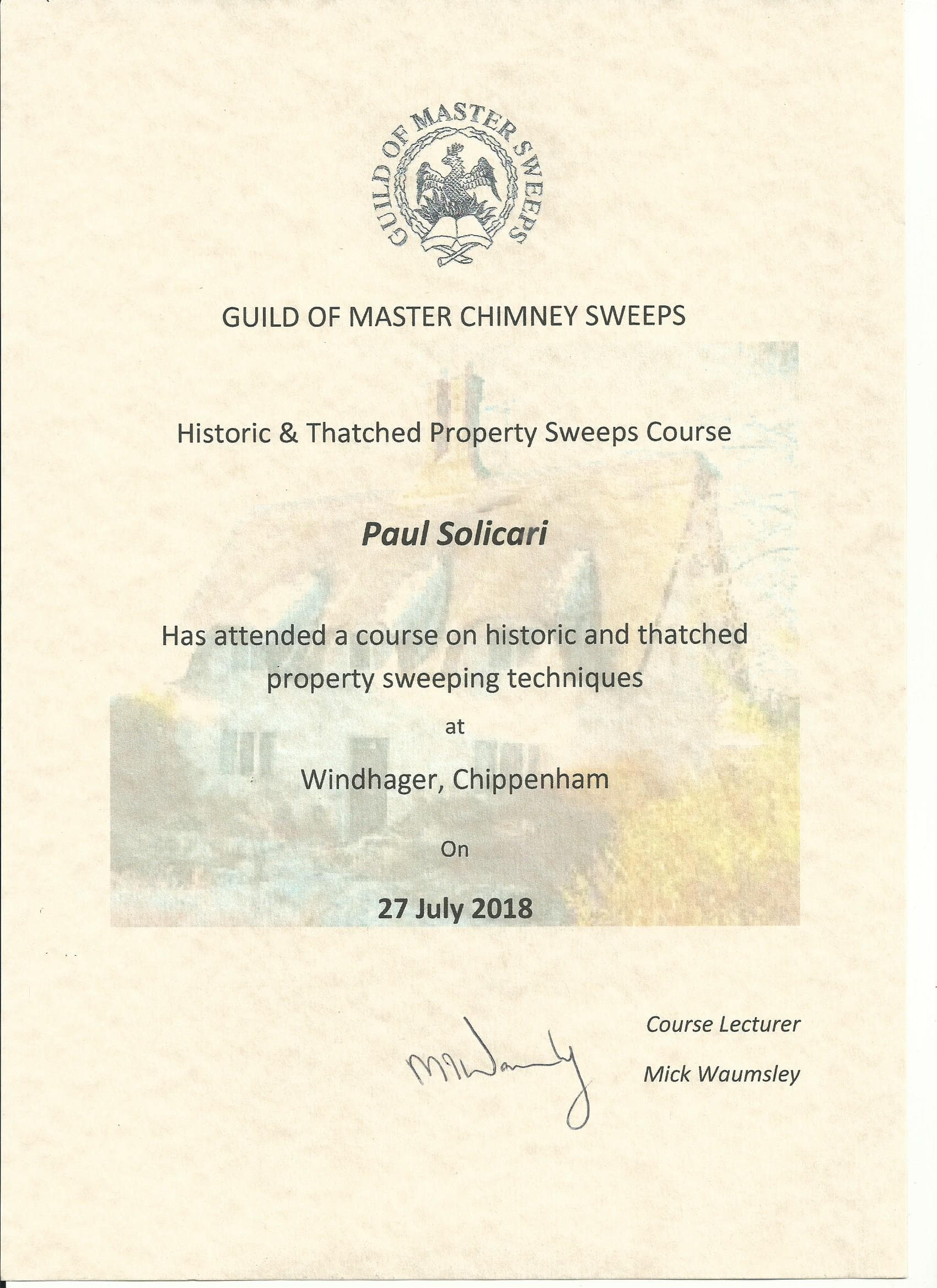 Certificate of sweeping