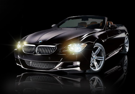 black car with lights on