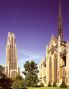 Exterior View from the South East: Heinz Memorial Chapel and the Cathedral of Learning