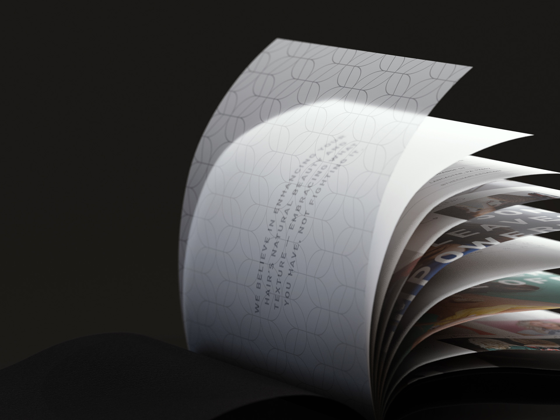 Vellum fly-leaf inside The Charlee salon's brochure