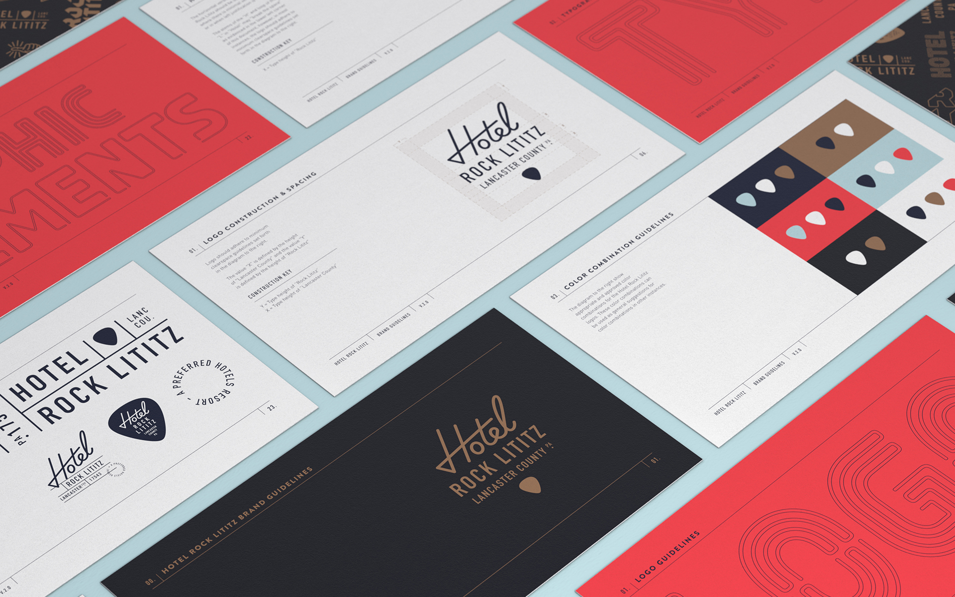 isometric perspective of Hotel Rock Lititz brand guidelines document