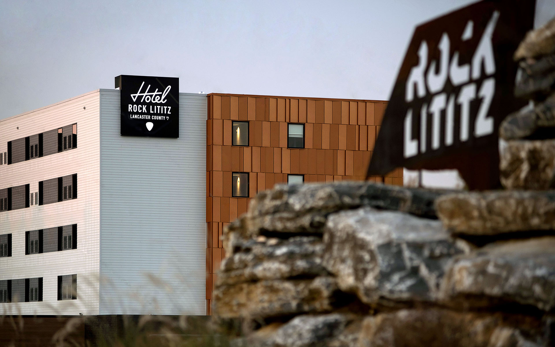 Hotel Rock Lititz sign on hotel exterior