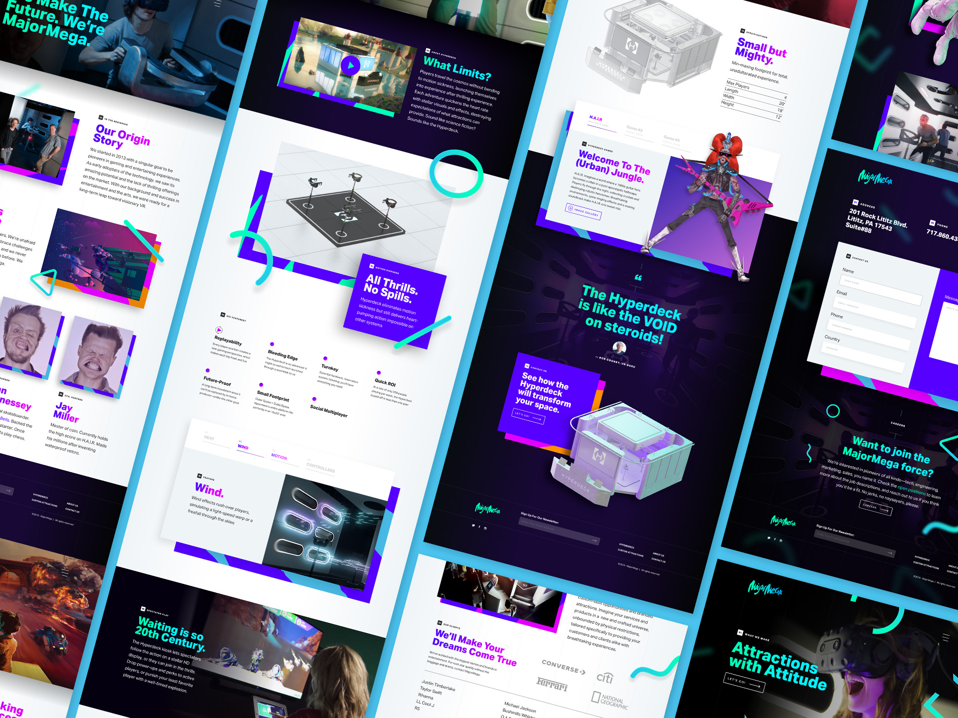 various screenshots of the MajorMega website