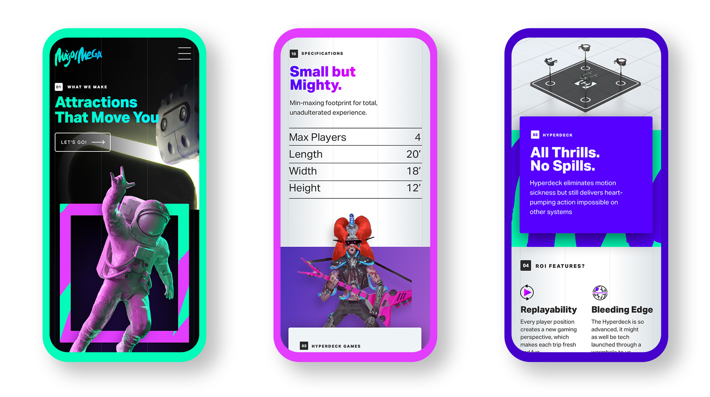 MajorMega website mocked up on 3 mobile devices