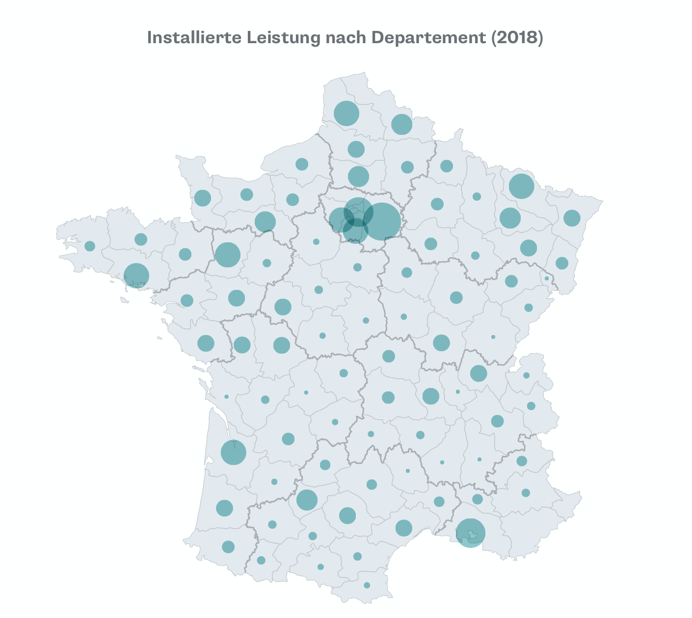 Installierte Leistung Biogas in Frankreich nach Departement