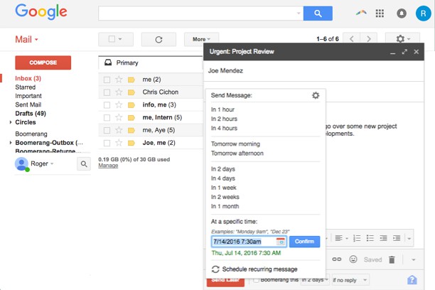 Outil Boomerang pour mieux gérer ses mails