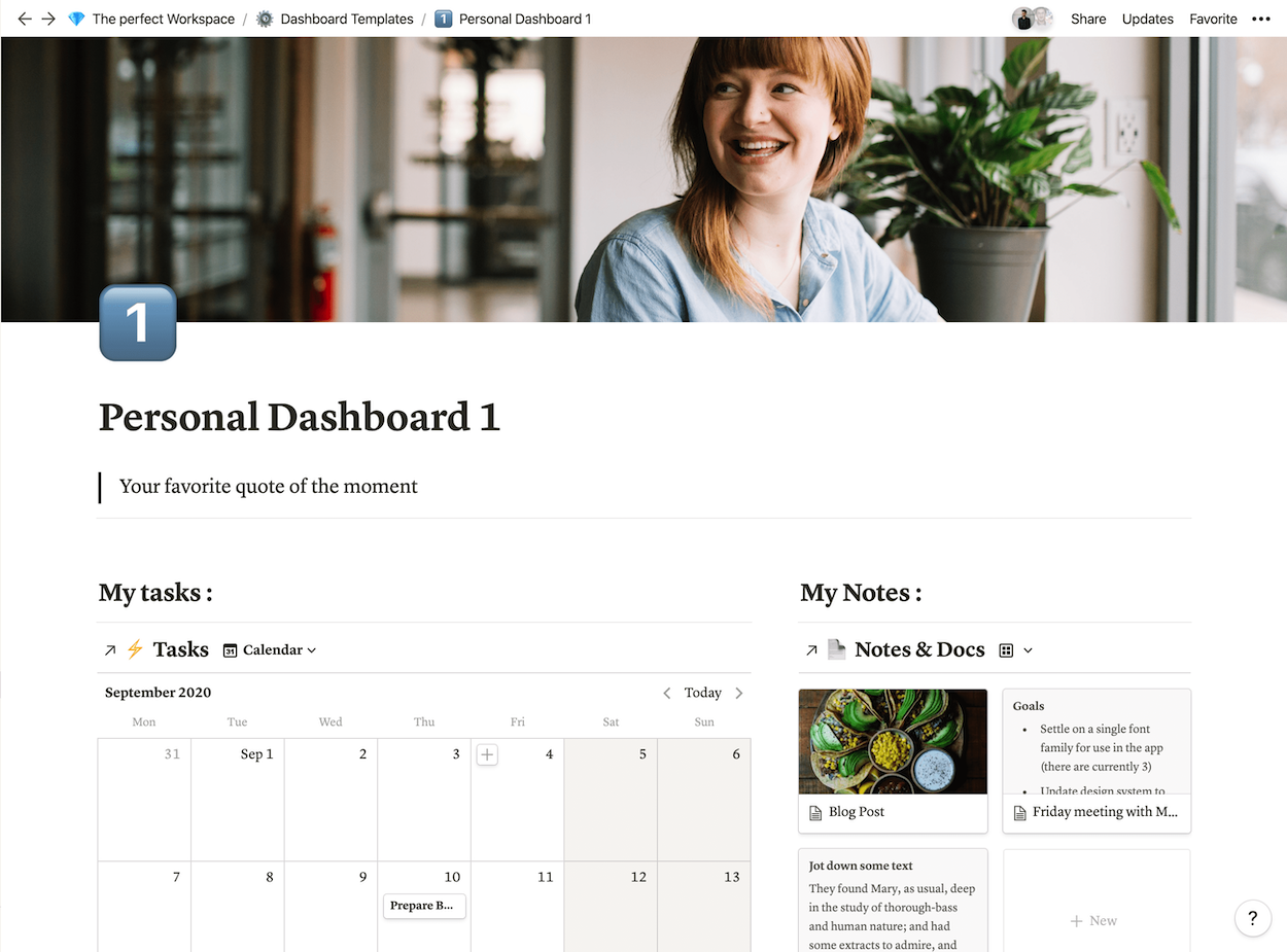 Dashboard personnel productivité sur Notion