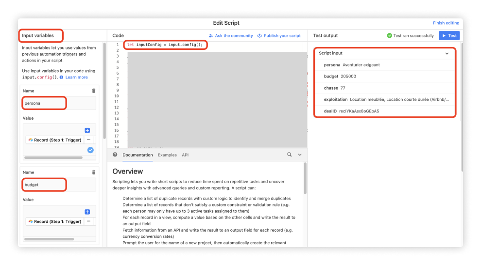 Editeur de script Airtable