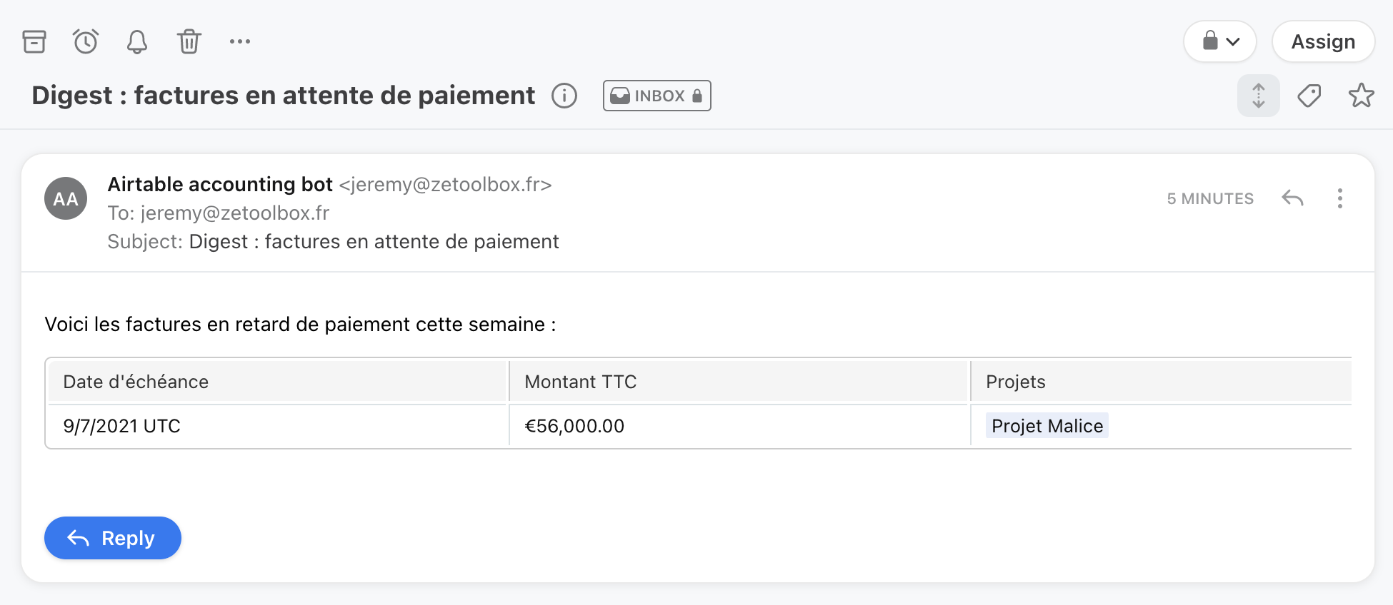 Airtable email automatique