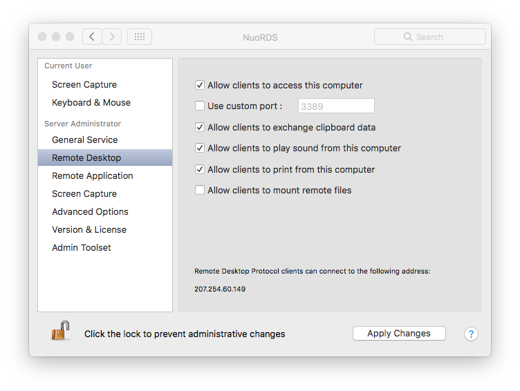 Remote Desktop settings