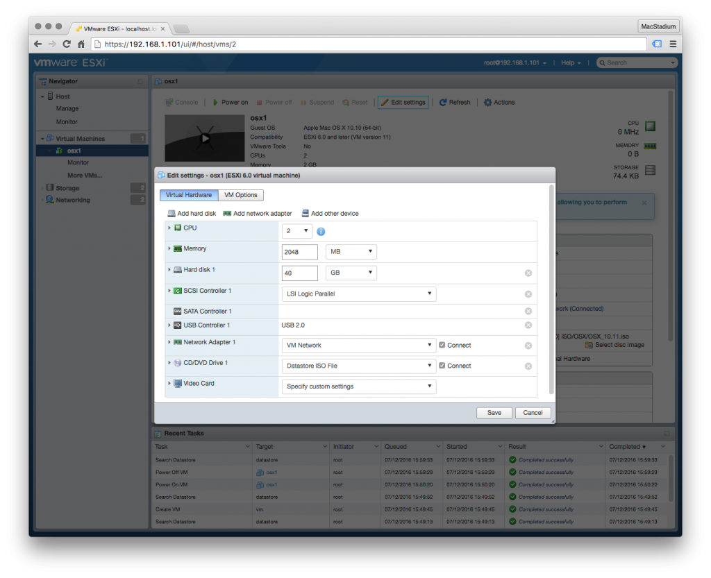 VM settings