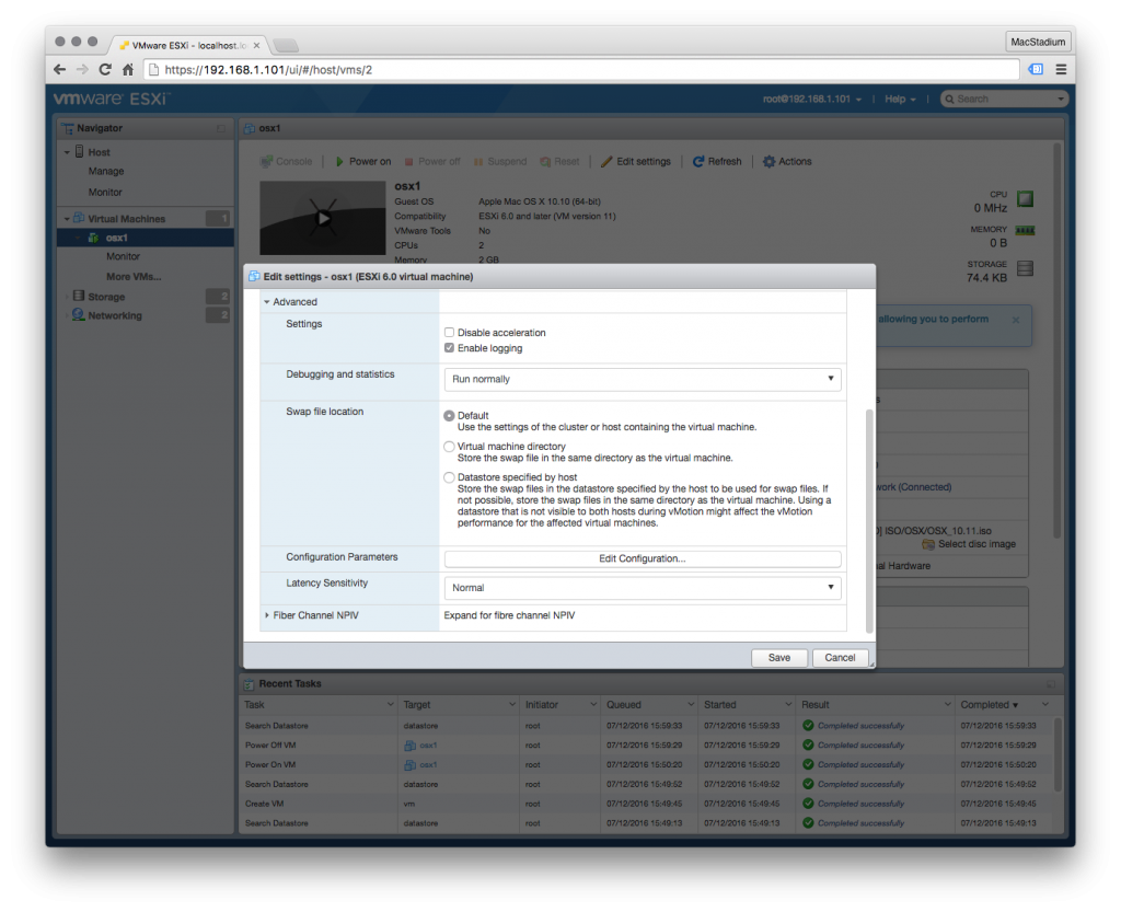 VM Advanced Settings