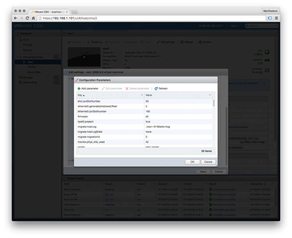 VM parameters