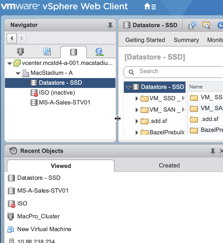 VMware vshphere - datastore screen