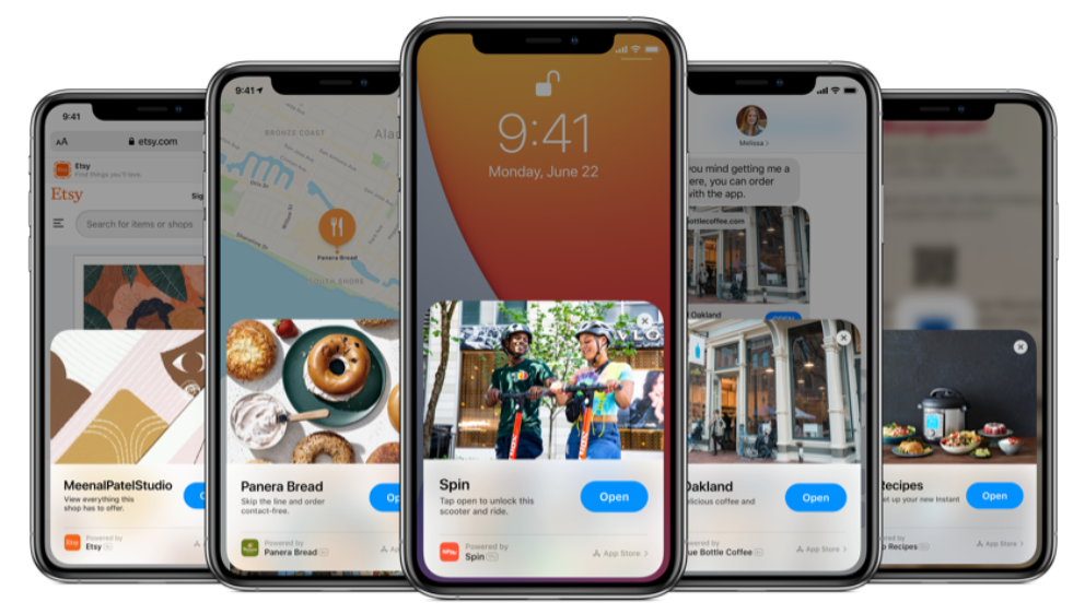 Examples of App Clips on iPhone screens