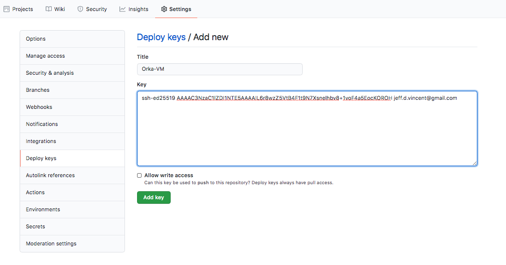 GitHub screen for adding deploy keys to the repository