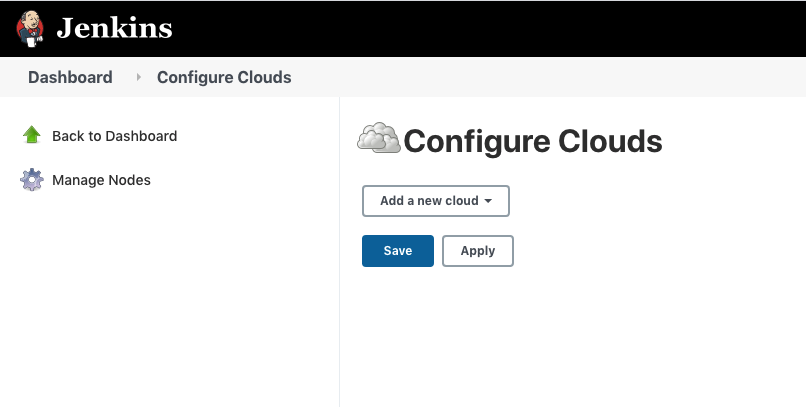 Screenshot of Jenkins Configure Clouds page