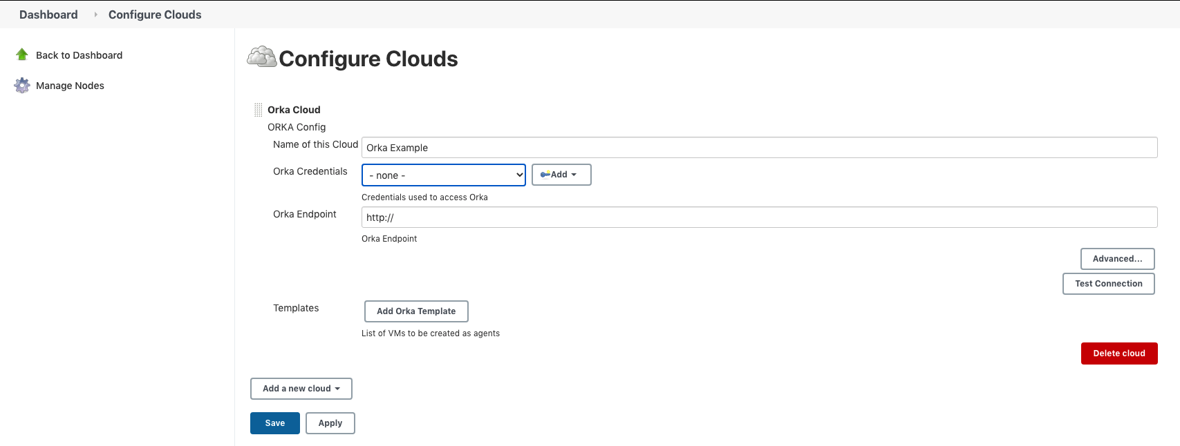 Screenshot of the Jenkins Configure Clouds details page