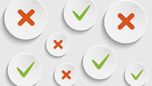 Circles with passed and failed test symbols