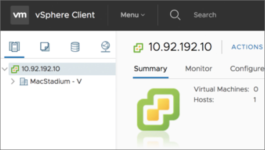 Screenshot of Vsphere instance showing ip