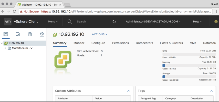 Screenshot of vSphere client