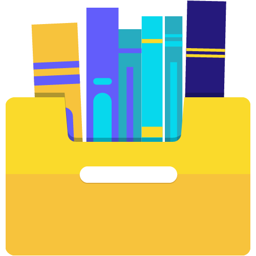 ícone de uma gaveta com livros guardados