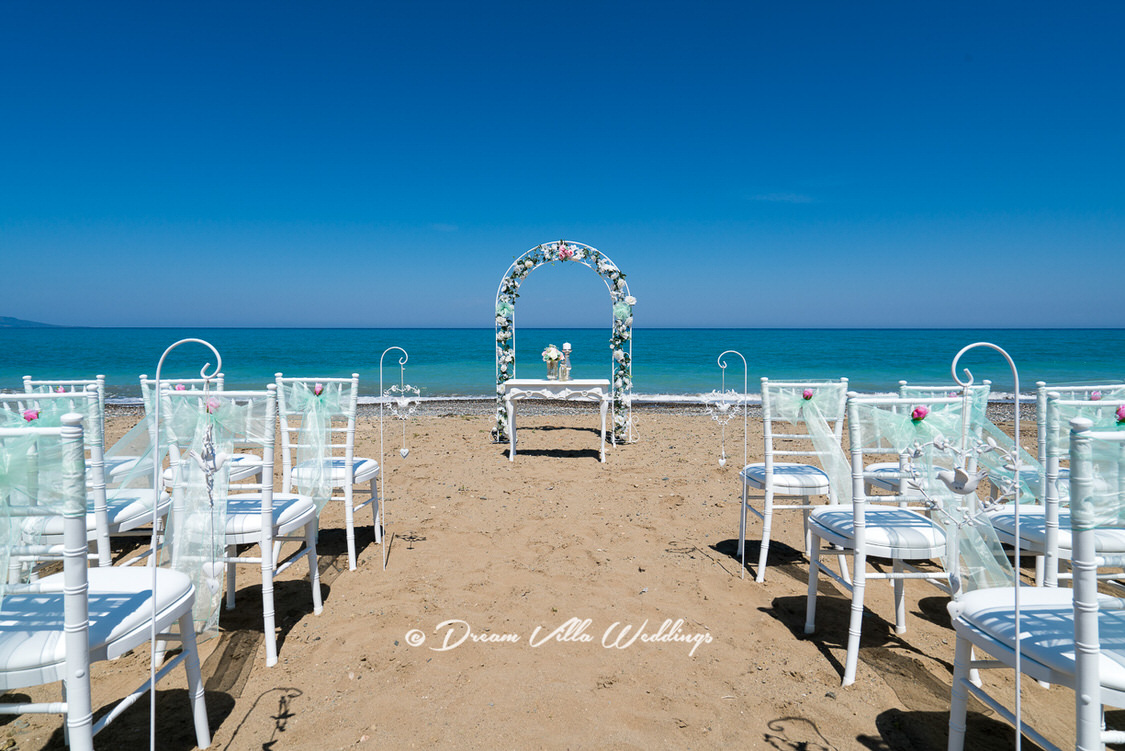 beautiful wedding set up on the sandy beach