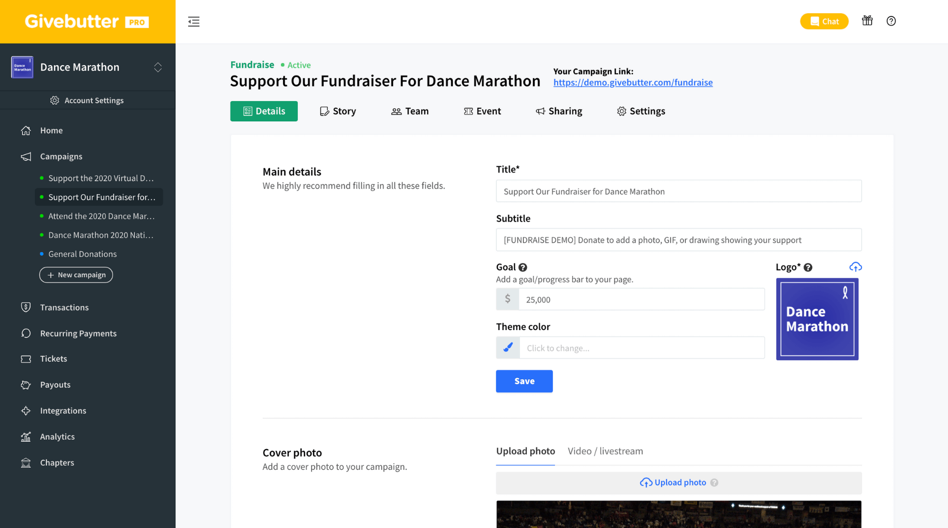 Givebutter Total Admin Control Website Screenshot