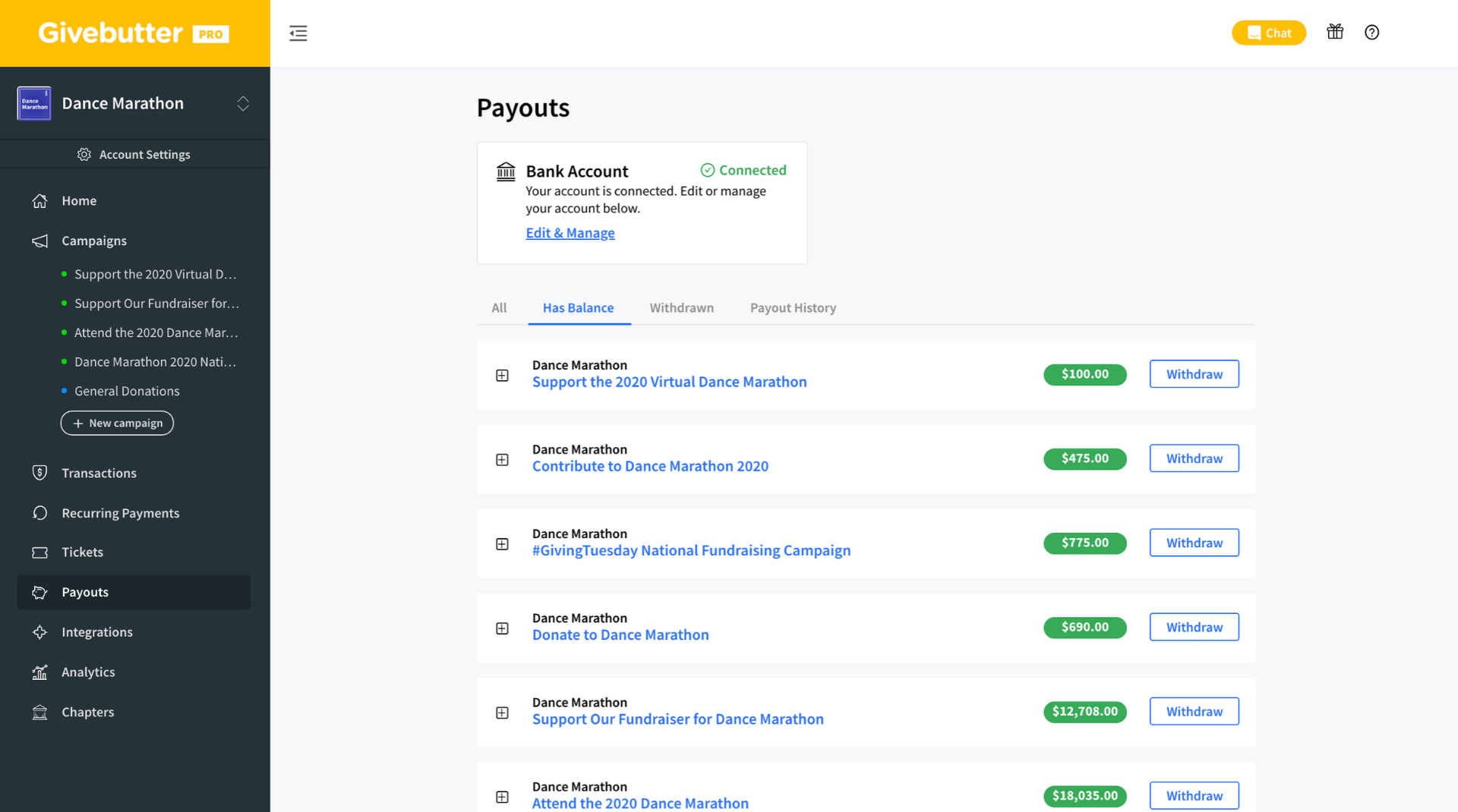 Givebutter Payouts Website Screenshot