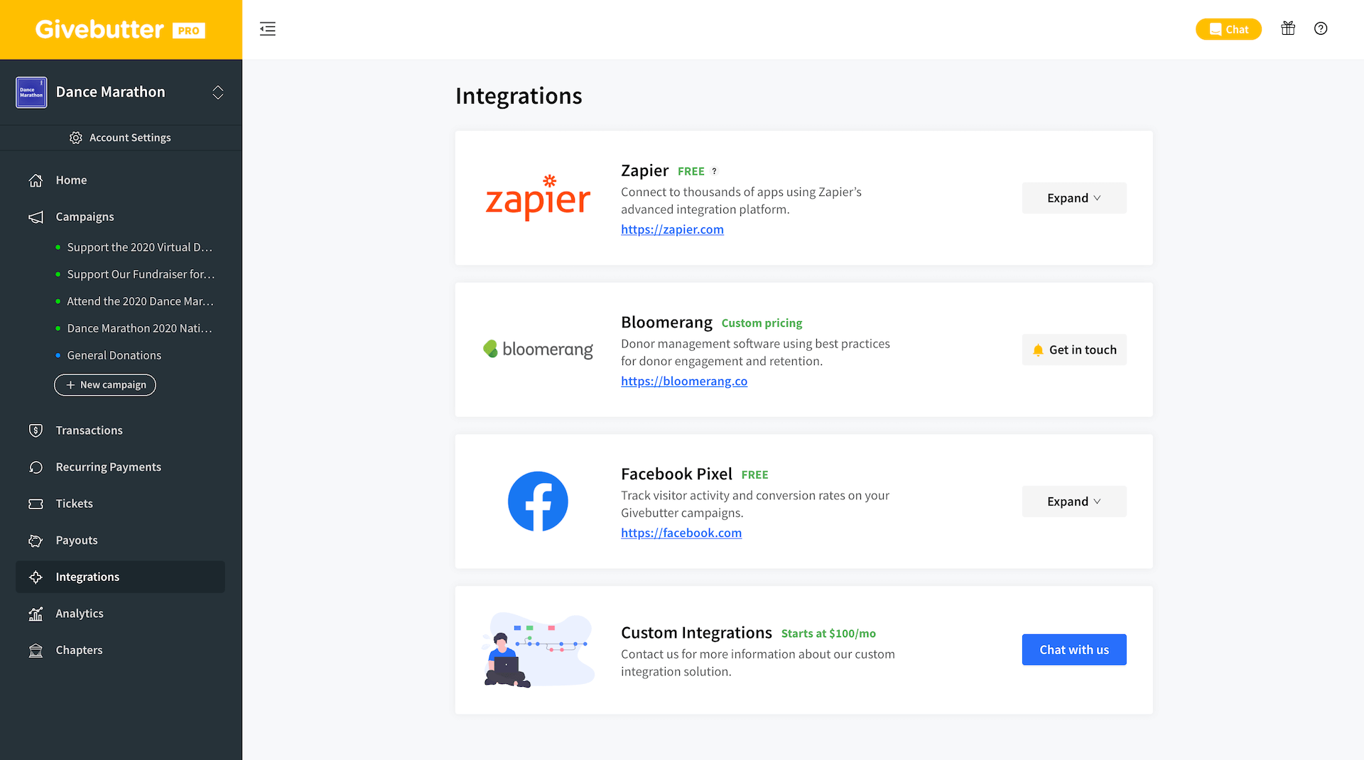 Givebutter Platform Integrations Website Screenshot