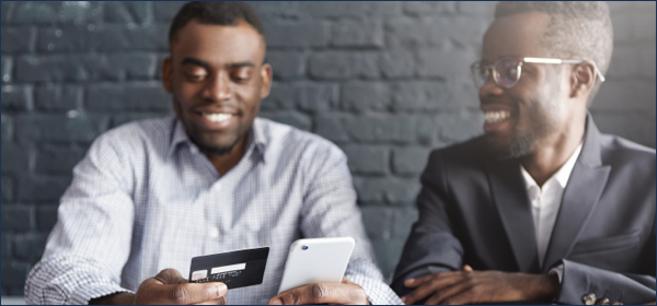 men checking credit score