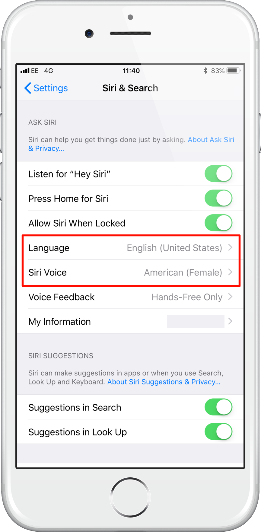 Siri Language Settings