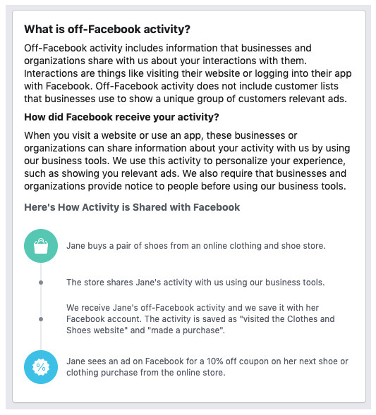 Explanation of off-Facebook activity and remarketing