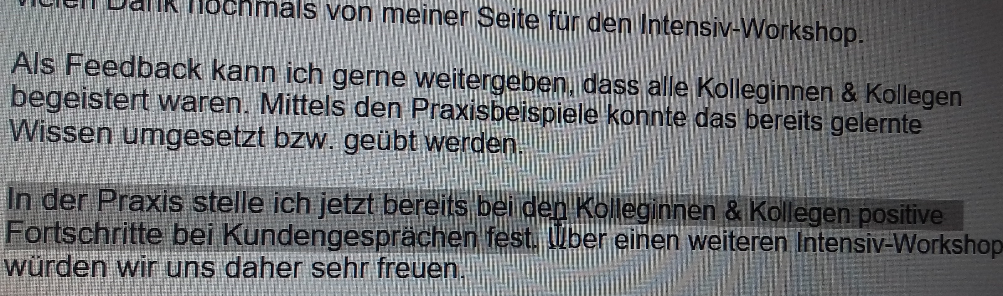 JürgenEisserer Feedback für tolle Begeisterung