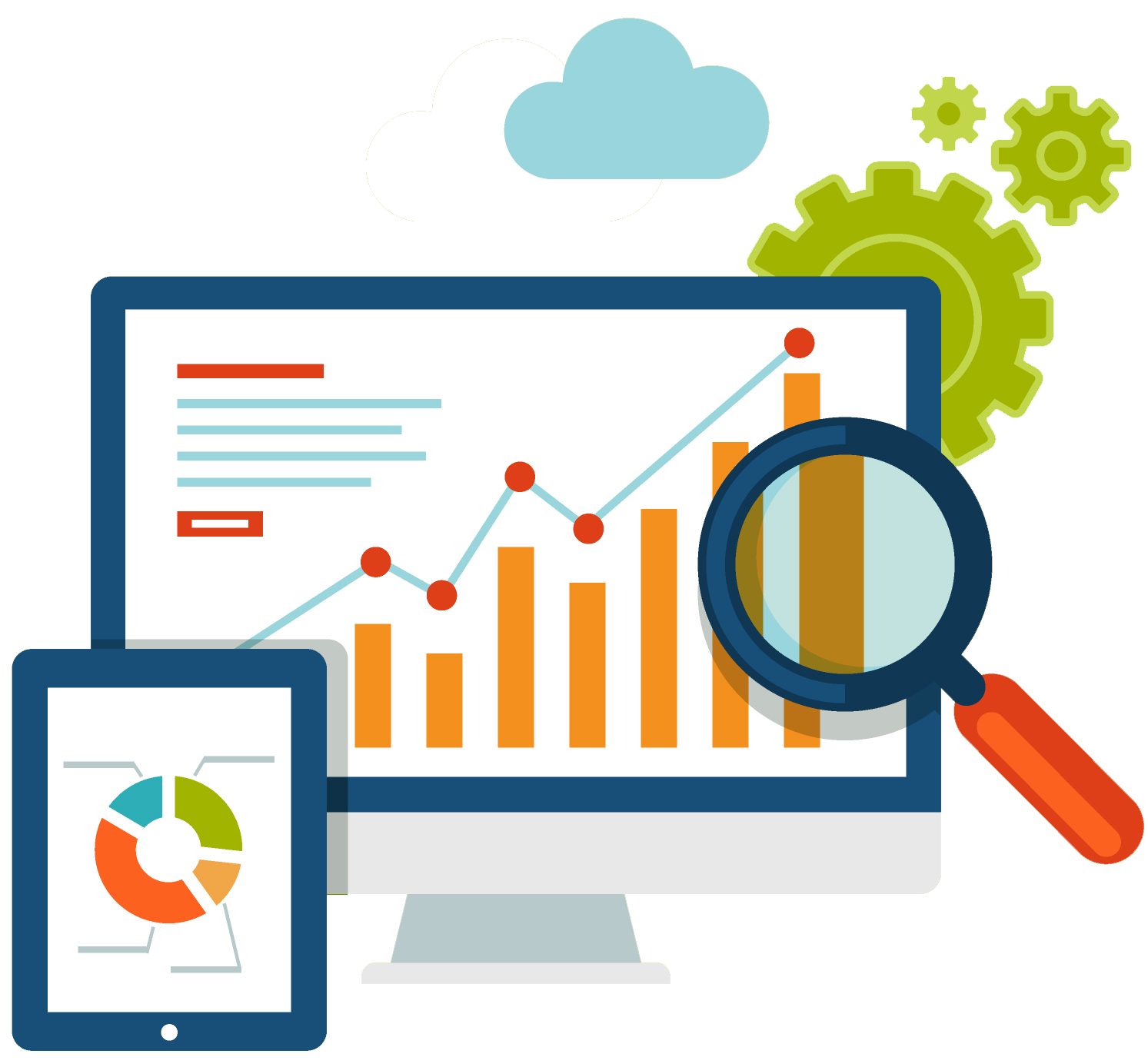 Analytics shown on several devices