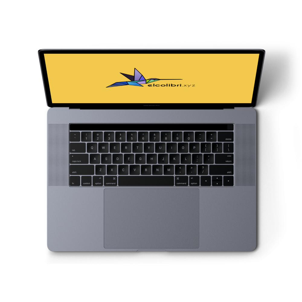 A Macbook computer with El Colibri Studio Logo