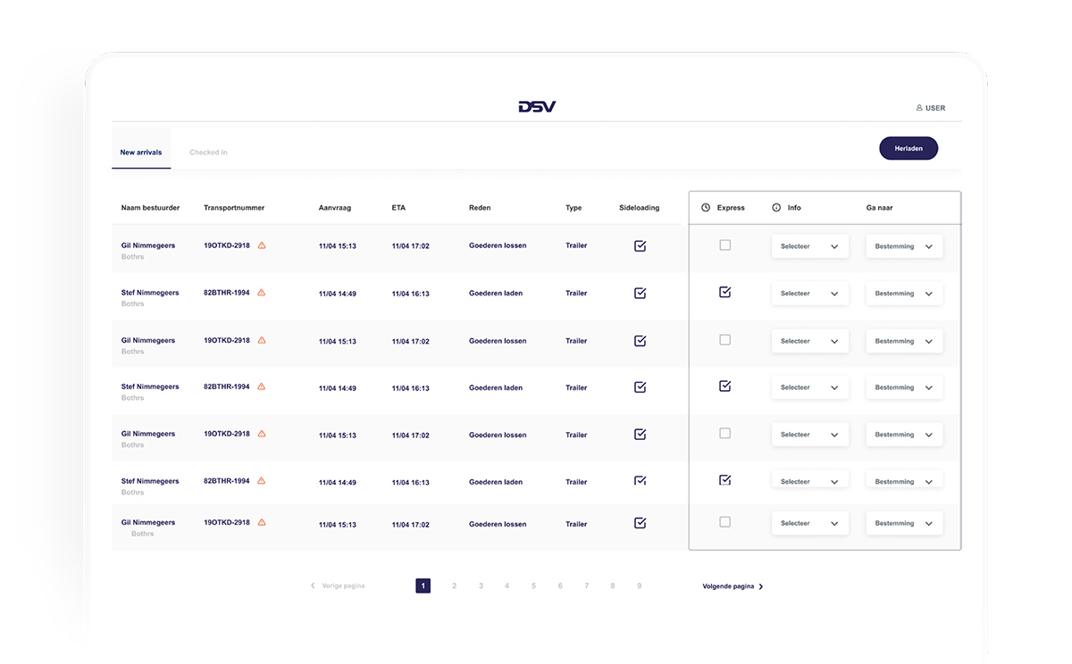 DSV loading dock logistics software mockup