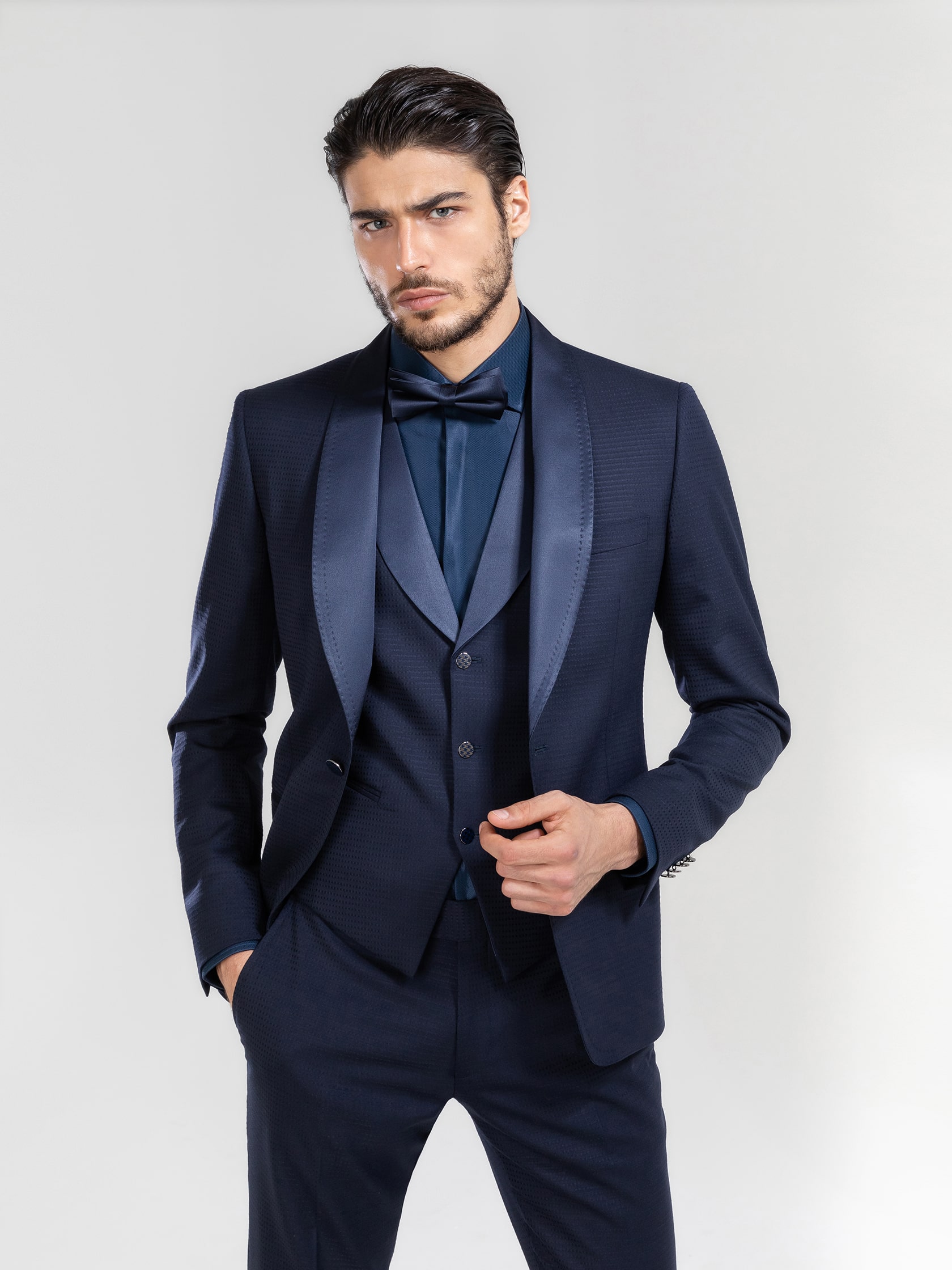 Smoking da sposo blu con gilet 3 bottoni - Siciliano 2020