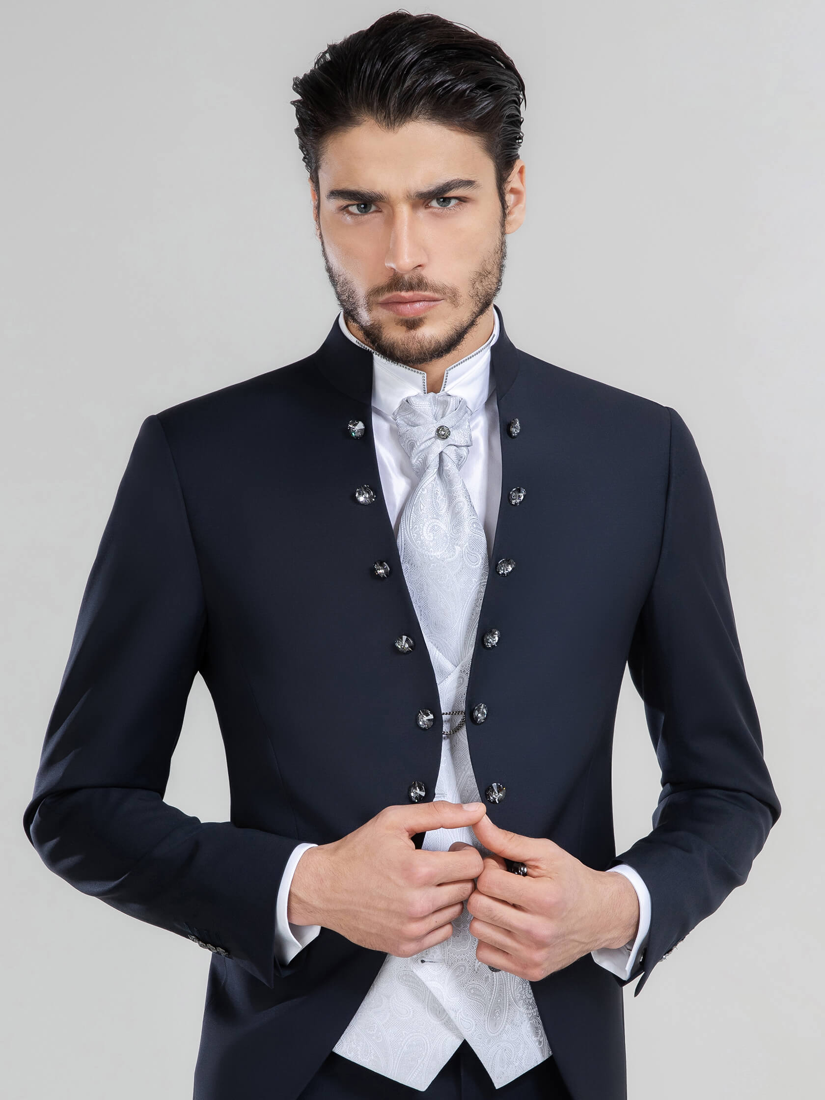 Marsina da sposo blu con abbottonatura a gemello - Prive 2020