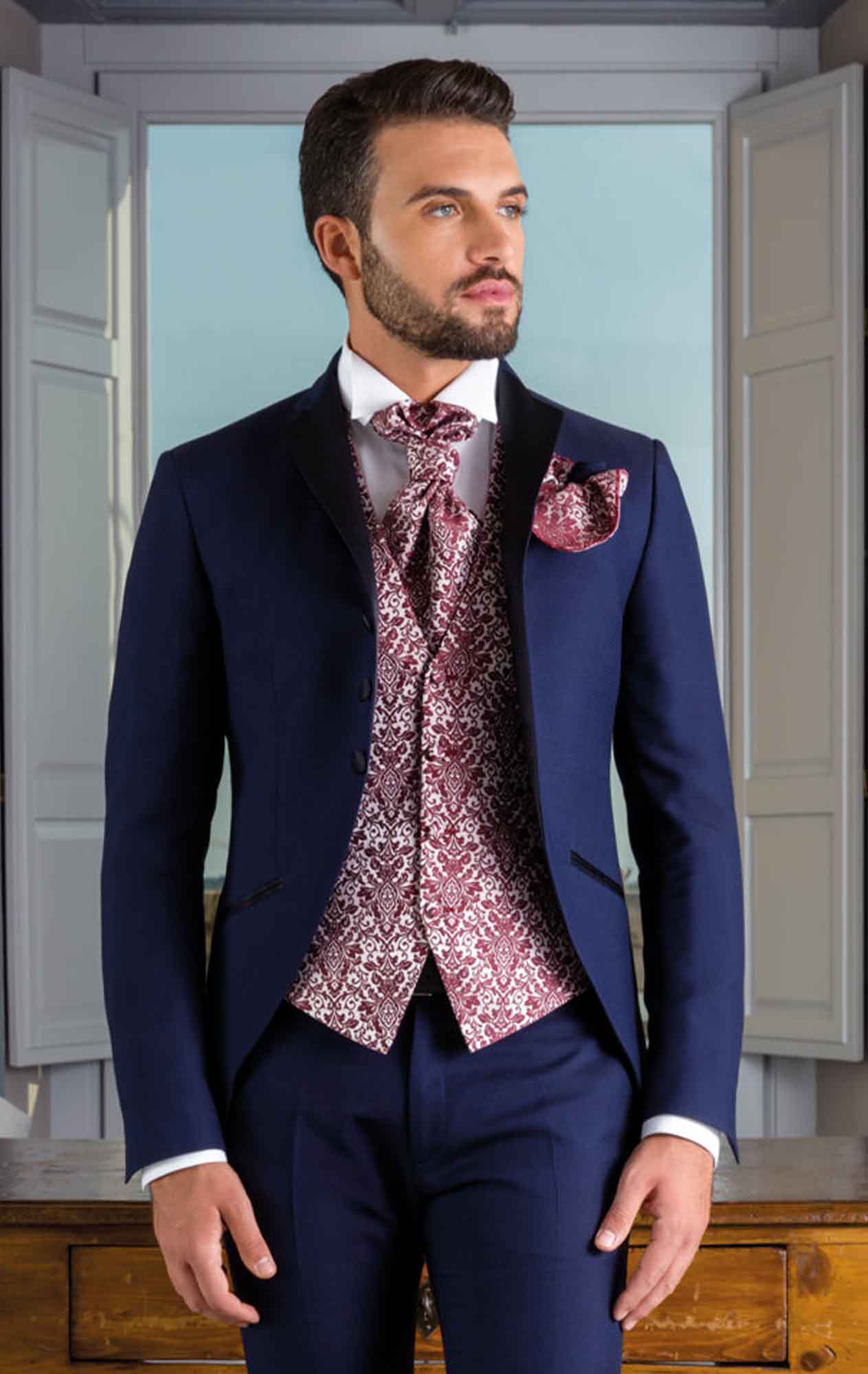 Marsina da sposo blu con gilet in microfantasia - Siciliano