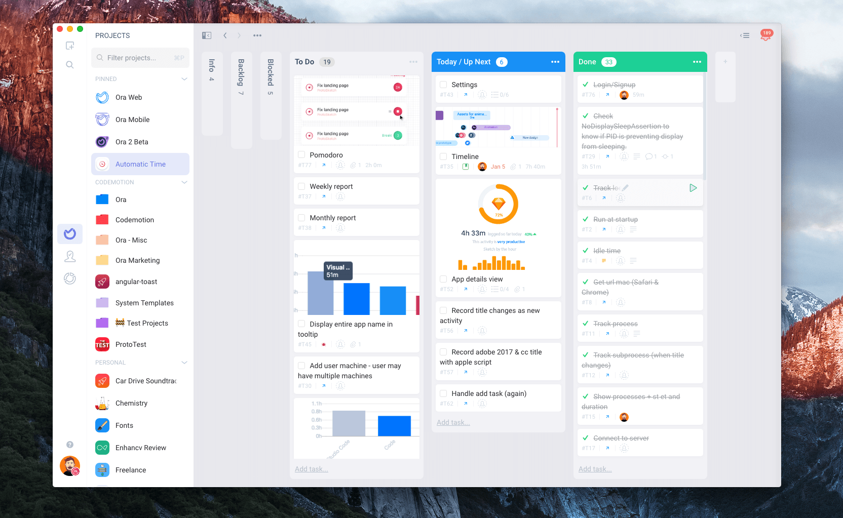 screenshot of ora project management tool