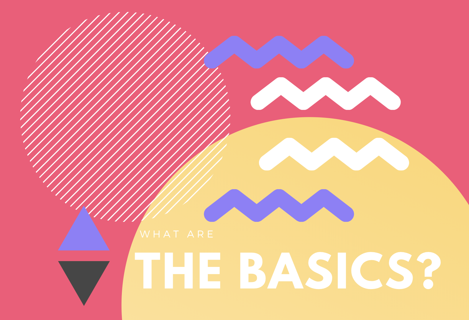 what is scrum the basics graphic in yellow and pink with shapes