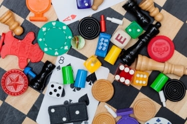 Board game pieces and dices