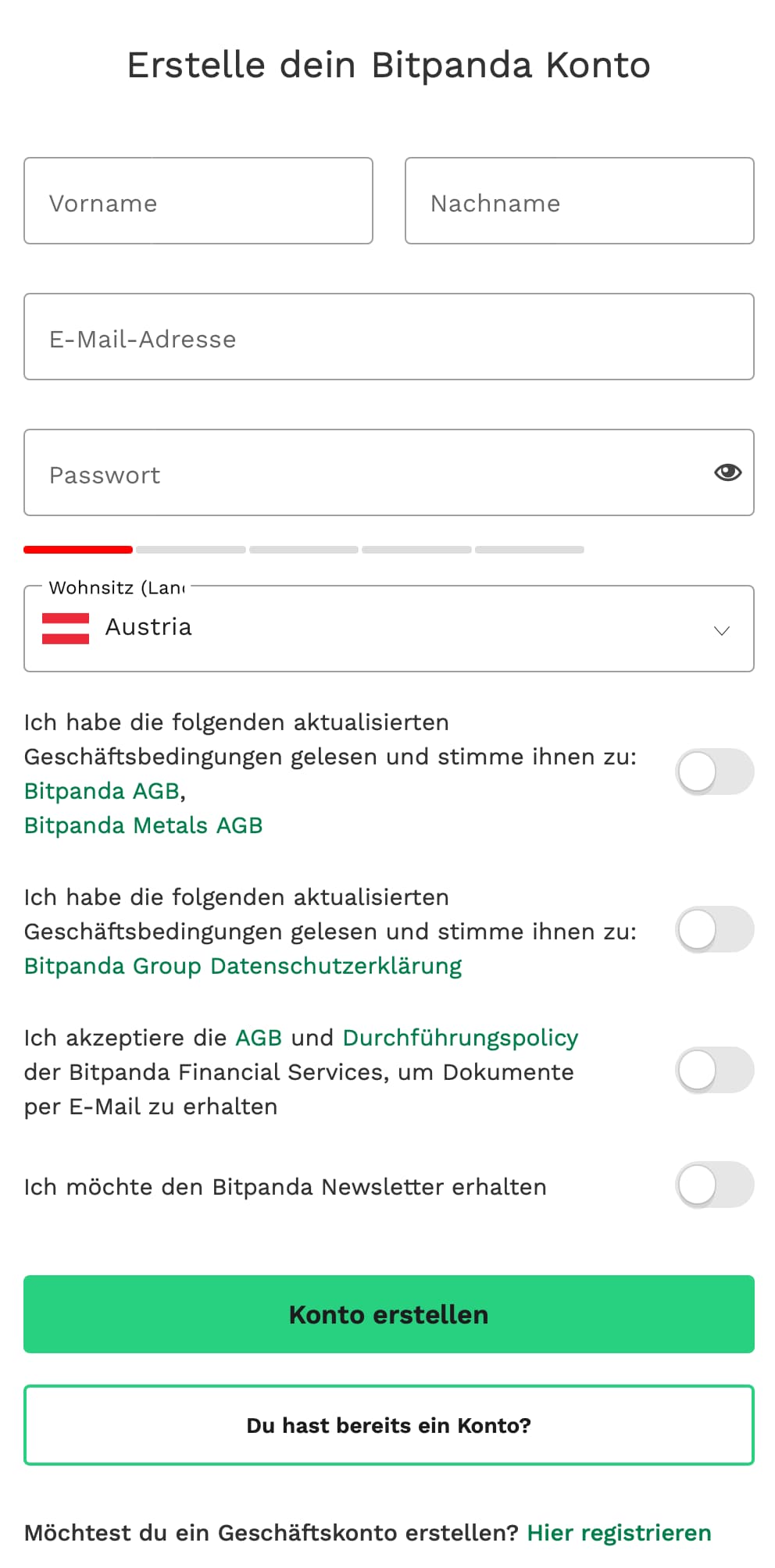 Bitpanda Benutzerkonto erstellen
