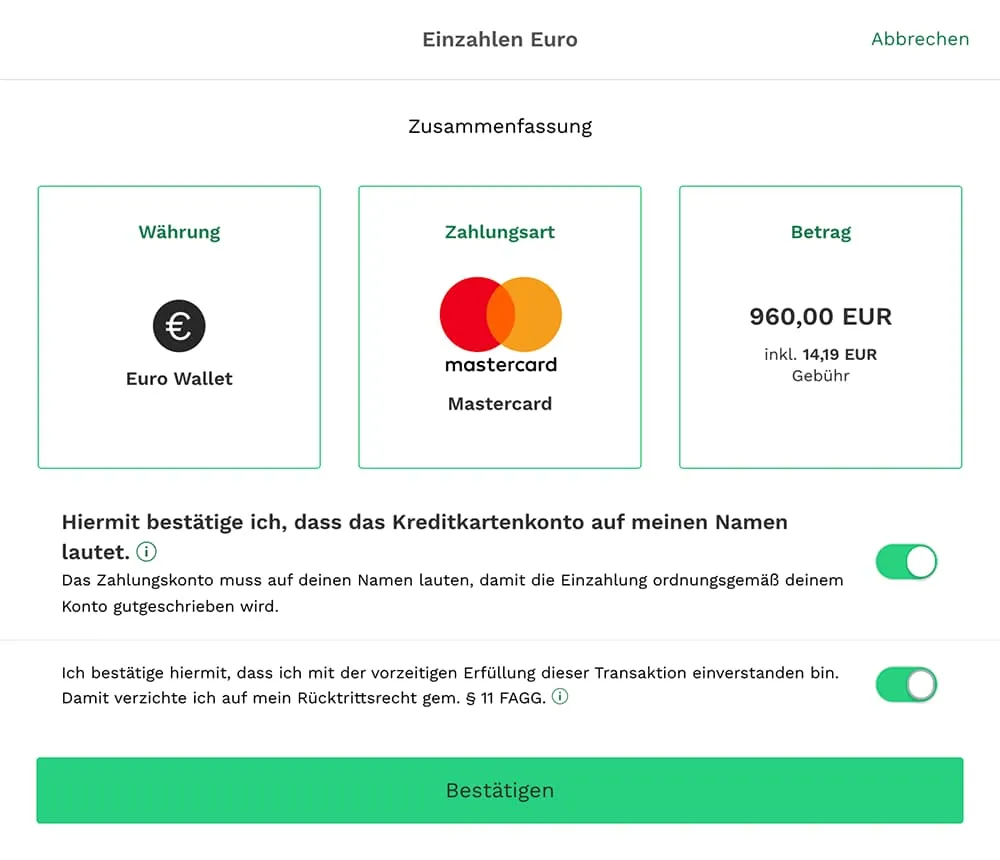 Zusammenfassung Einzahlung