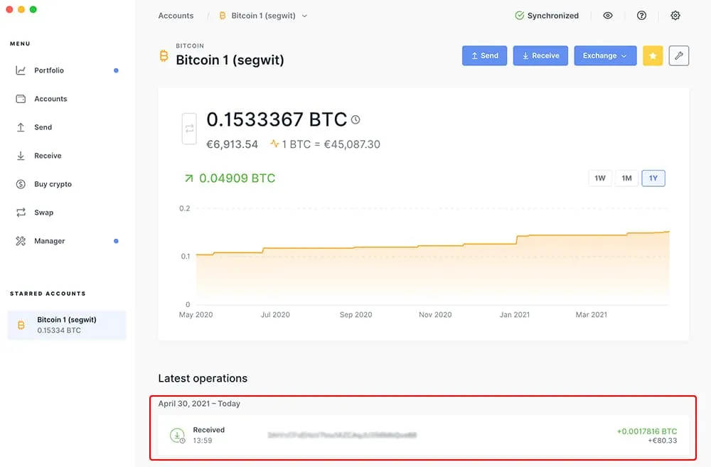 Bitcoin am Ledger Nano S empfangen