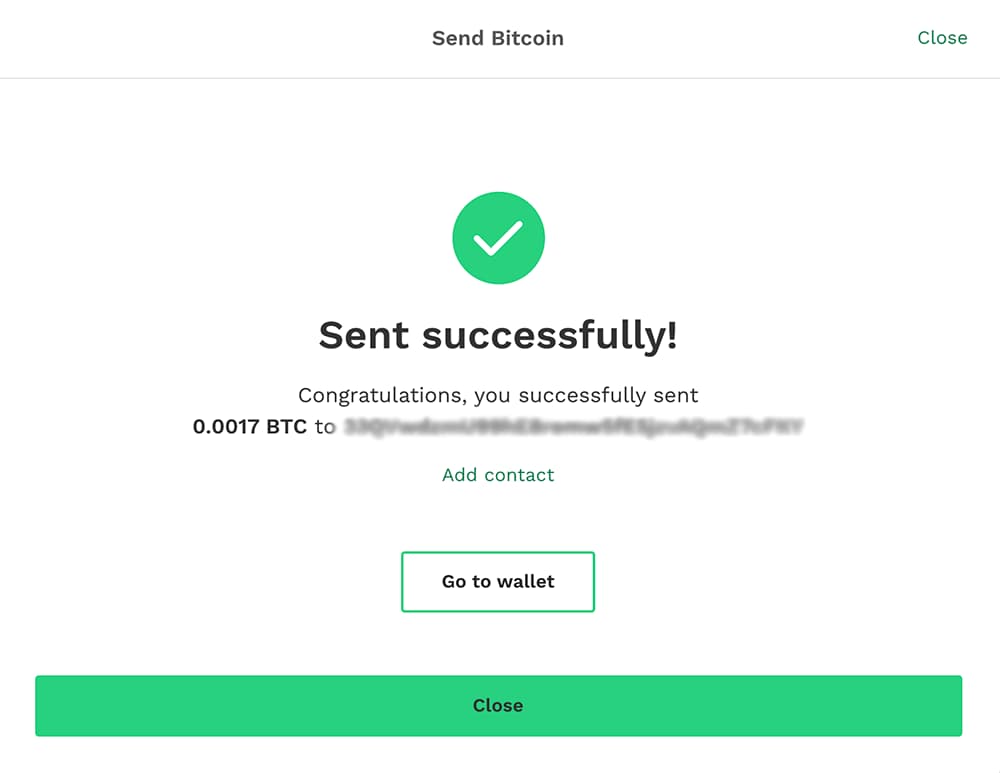 Transaction success message