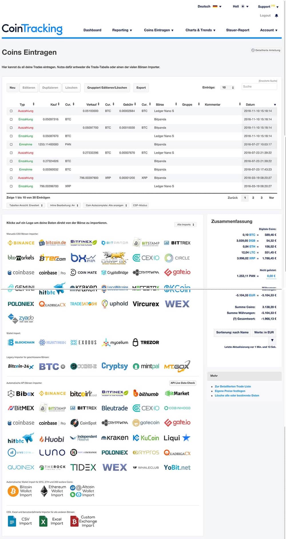 Coins eintragen